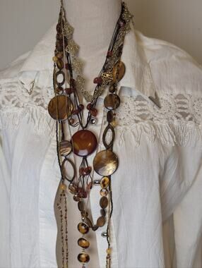 Curated Boho Luxe Necklace Collection 5 Layered Necklaces Agate, Shell, Glass